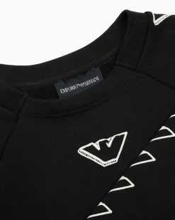 Felpa Emporio Armani nera in cotone con stampa grafica aquile bianche