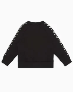 Felpa Emporio Armani nera in cotone con stampa grafica aquile bianche