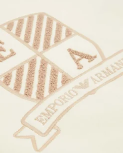 Felpa Emporio Armani panna in misto cotone con logo stemma college
