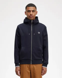 Felpa Fred Perry blu con cappuccio e chiusura zip