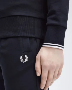 Felpa Fred Perry blu girocollo con bordino bianco sulla manica