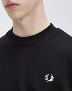 Felpa Fred Perry nera girocollo con bordino bianco sulla manica