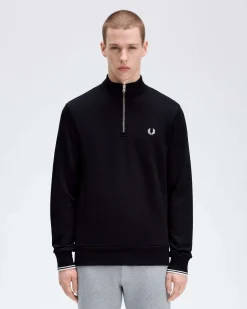 Felpa Fred Perry nera in cotone con apertura a mezza zip