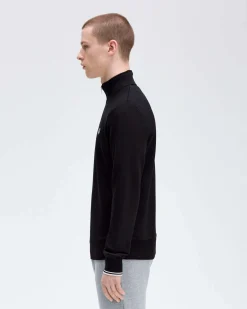Felpa Fred Perry nera in cotone con apertura a mezza zip