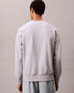 Felpa girocollo Calvin Klein Jeans grigia in misto cotone con logo stampato sul davanti