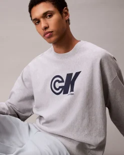 Felpa girocollo Calvin Klein Jeans grigia in misto cotone con logo stampato sul davanti