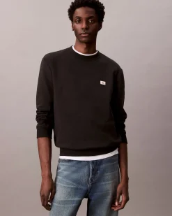 Felpa girocollo Calvin Klein Jeans nera in cotone con logo applicato sul petto