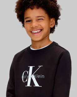 Felpa girocollo Calvin Klein nera in puro cotone a maniche lunghe con scritta logo bianca