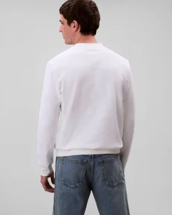 Felpa girocollo Calvin Klein Jeans bianca in cotone con logo applicato sul petto