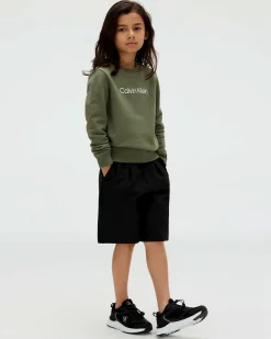 Felpa girocollo Calvin Klein verde militare in puro cotone con scritta logo bianca