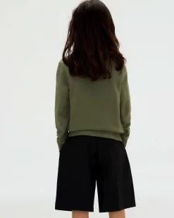 Felpa girocollo Calvin Klein verde militare in puro cotone con scritta logo bianca
