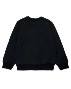 Felpa girocollo Diesel nera in puro cotone con patch logo rosso