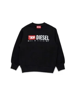 Felpa girocollo Diesel nera in misto cotone con maxi logo effetto pioggia