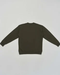 Felpa girocollo Dsquared2 verde militare in puro cotone con mini logo giallo