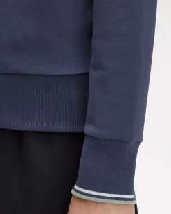 Felpa girocollo Fred Perry blu indaco con bordino bianco e grigio sulla manica