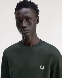 Felpa girocollo Fred Perry verde con bordino bianco sulla manica