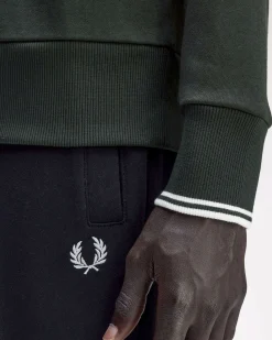 Felpa girocollo Fred Perry verde con bordino bianco sulla manica