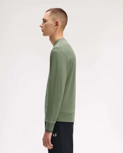 Felpa girocollo Fred Perry verde salvia con bordino blu sulla manica