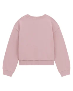 Felpa girocollo Guess rosa in puro cotone e maxi scritta logo in strass
