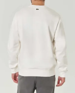 Felpa girocollo Lacoste bianca classic-fit in puro cotone con logo e coccodrillo stampati centrali sul petto