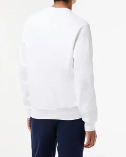 Felpa girocollo Lacoste bianca con logo ricamato sul petto