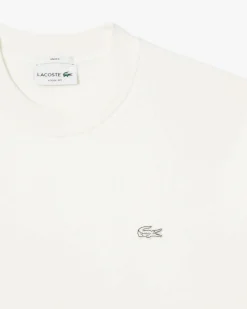 Felpa girocollo Lacoste loose-fit bianca con logo tono su tono