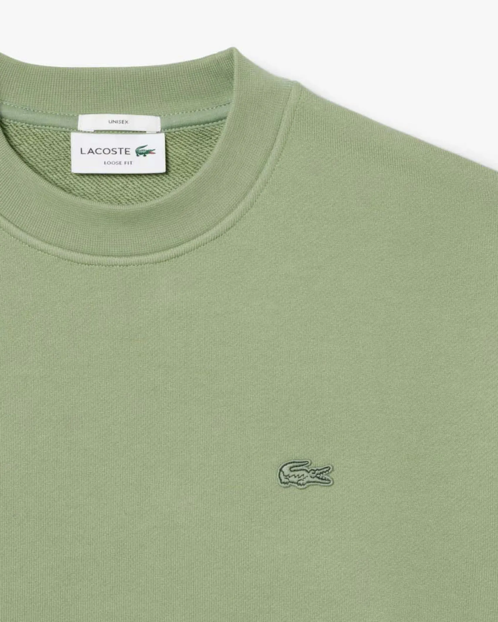 Felpa girocollo Lacoste loose-fit verde salvia con logo tono su tono