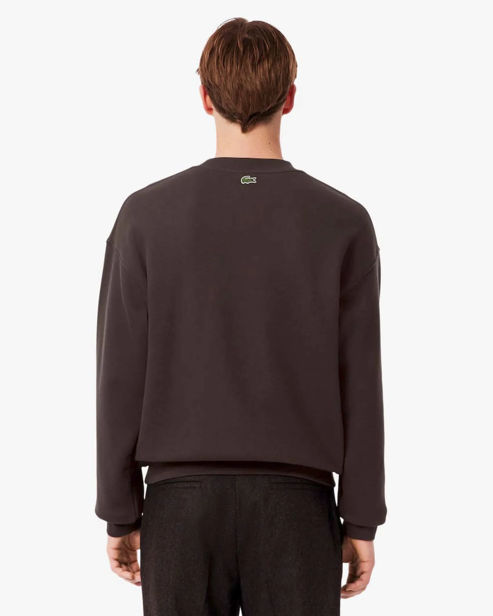 Felpa girocollo Lacoste loose-fit marrone con logo tennis heritage