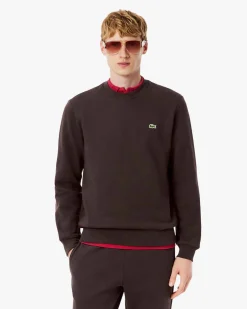 Felpa girocollo Lacoste marrone con logo coccodrillo ricamato sul petto