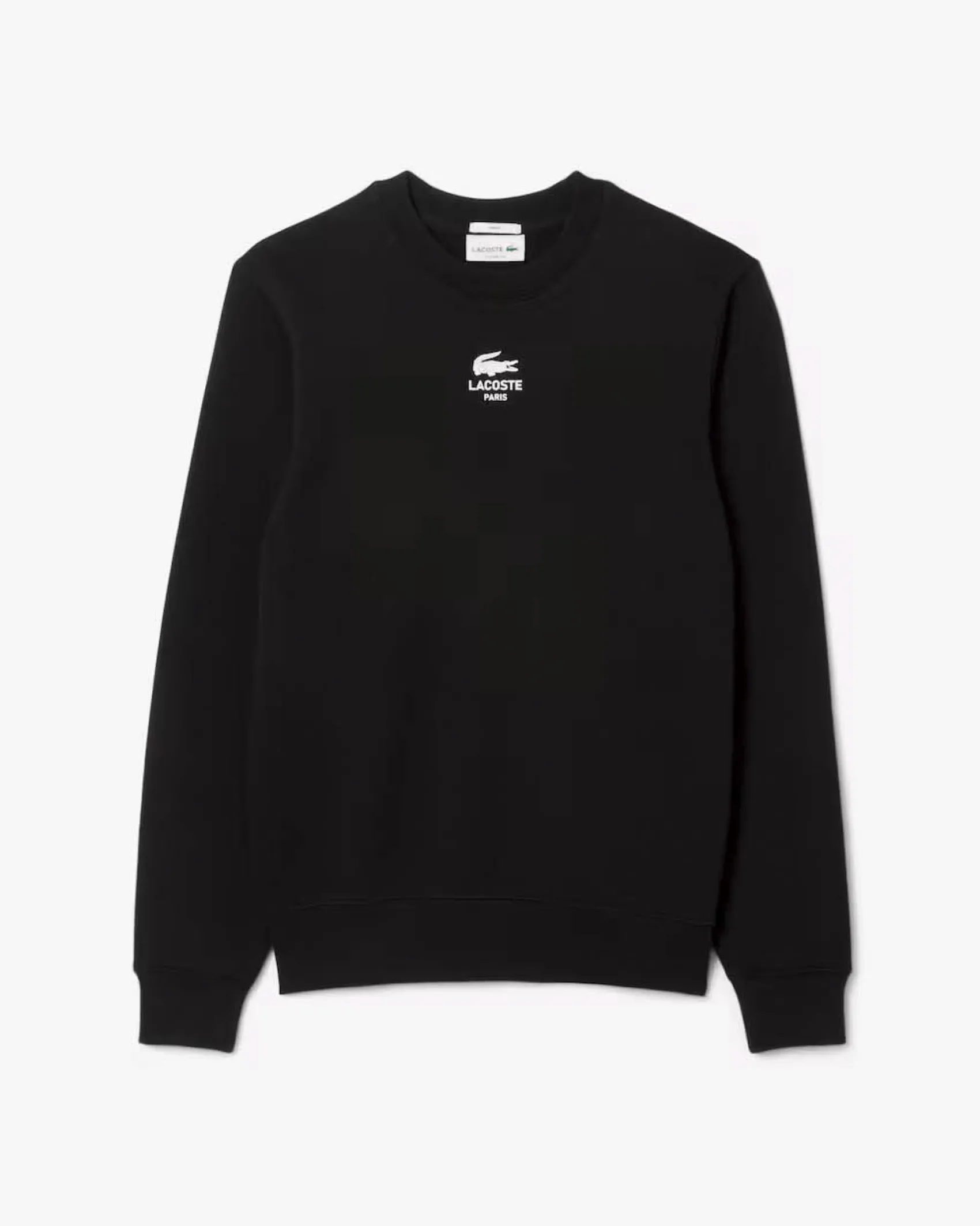 Felpa girocollo Lacoste nera classic-fit in puro cotone con logo e coccodrillo stampati centrali sul petto
