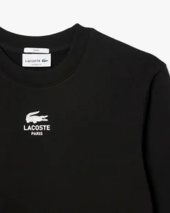 Felpa girocollo Lacoste nera classic-fit in puro cotone con logo e coccodrillo stampati centrali sul petto