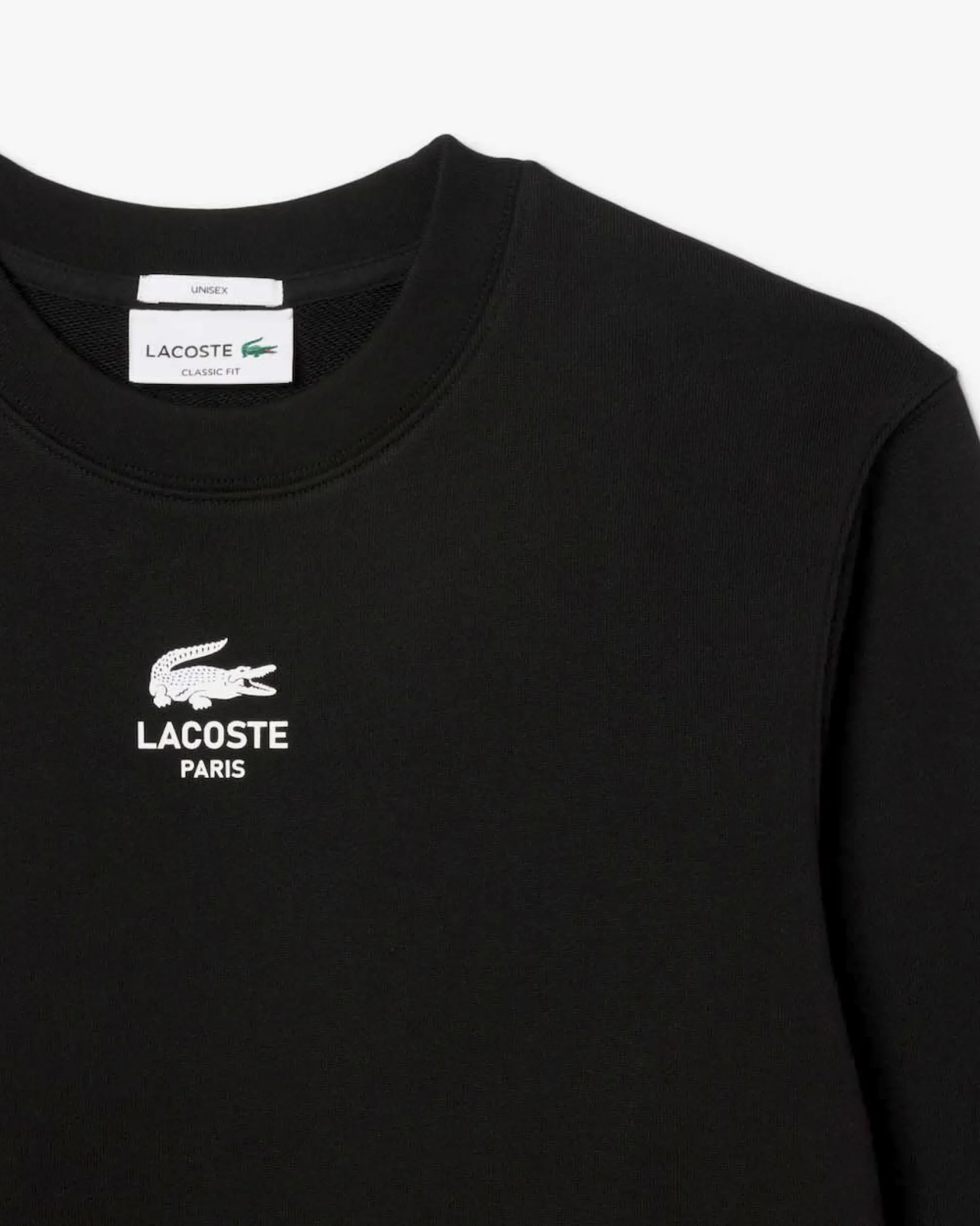 Felpa girocollo Lacoste nera classic-fit in puro cotone con logo e coccodrillo stampati centrali sul petto
