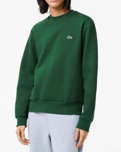 Felpa girocollo Lacoste verde con logo ricamato sul petto