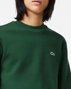 Felpa girocollo Lacoste verde con logo ricamato sul petto