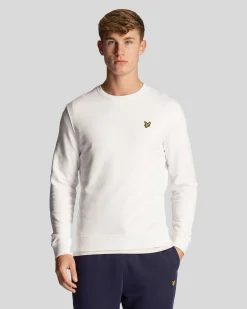 Felpa girocollo Lyle & Scott bianca in cotone con logo aquila gialla ricamato sul petto