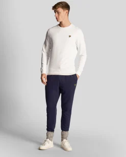 Felpa girocollo Lyle & Scott bianca in cotone con logo aquila gialla ricamato sul petto