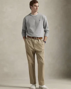 Felpa girocollo Polo Ralph Lauren grigia in cotone con logo pony blu ricamato sul petto