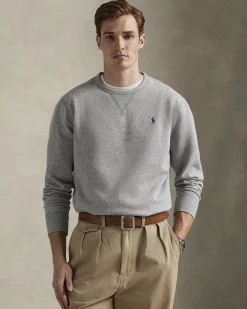 Felpa girocollo Polo Ralph Lauren grigia in cotone con logo pony blu ricamato sul petto
