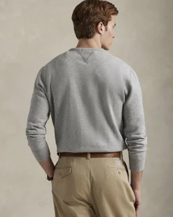 Felpa girocollo Polo Ralph Lauren grigia in cotone con logo pony blu ricamato sul petto