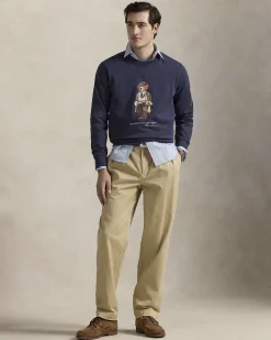 Felpa girocollo Polo Ralph Lauren blu in cotone con maxi stampa Polo Bear frontale