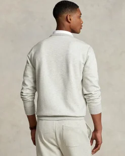 Felpa girocollo Polo Ralph Lauren grigia in interlock di cotone con logo pony ricamato