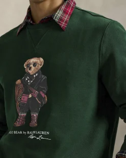 Felpa girocollo Polo Ralph Lauren verde in cotone con maxi stampa Polo Bear frontale