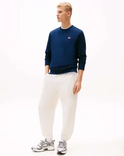 Felpa girocollo Tommy Jeans blu con flag porta logo al petto