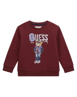 Felpa Guess bordeaux in puro cotone con stampa orsetto