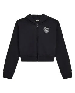 Felpa Guess cropped color panna con cappuccio e zip
