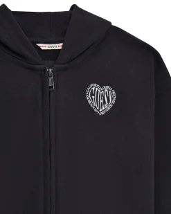 Felpa Guess cropped color panna con cappuccio e zip