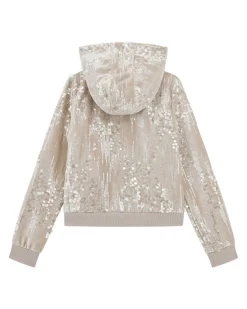 Felpa Guess rosa cipria con cappuccio e paillettes all over
