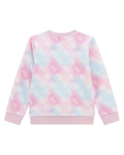 Felpa Guess rosa e azzurra in puro cotone con fantasia sfumata e logo monogram