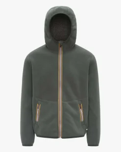 Felpa Jack Sherpa Polar verde militare in pile reversibile in sherpa con cappuccio e chiusura a cerniera