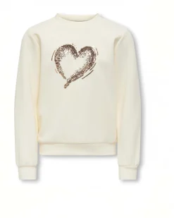 Felpa Kids Only avorio con cuore in paillettes